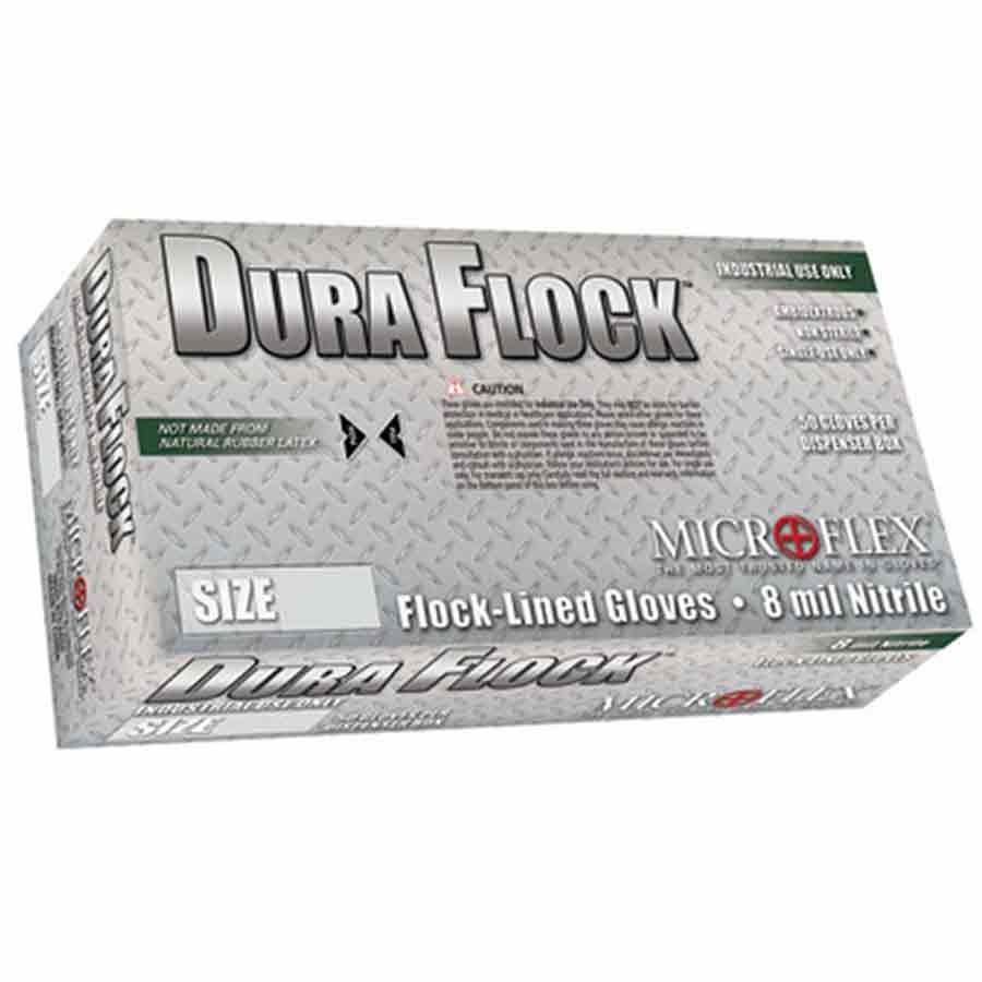 Microflex Dura Flock, Nitrile,  Flock Lined Gloves, 10 Boxes of 50