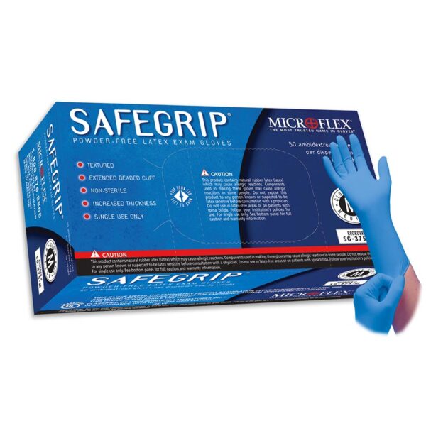 Microflex SafeGrip Gloves, Powder Free Latex, 10 Boxes of 50
