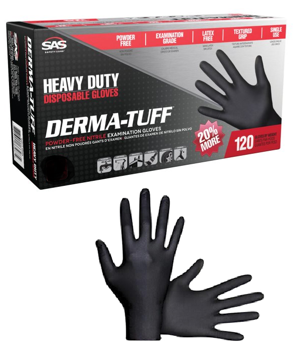 120-1200 SAS Safety Derma-Tuff  Black Nitrile Gloves 6mil 1 to 10x boxes 