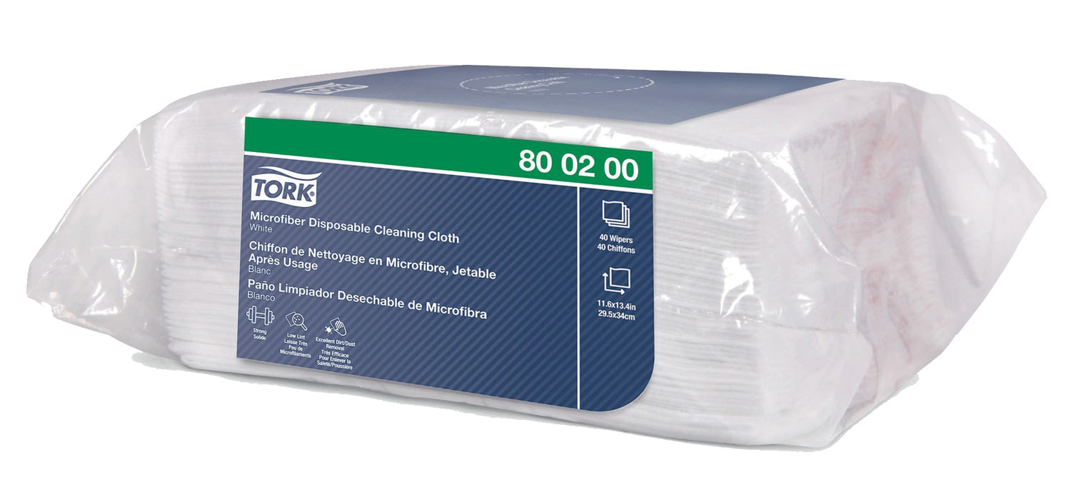 Tork Microfiber Disposable Cleaning Cloth White, low lint, disposable (pack of 40)
