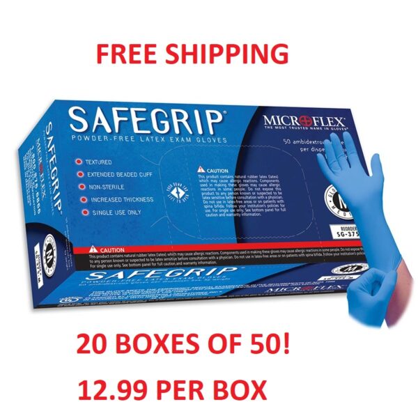 Microflex SafeGrip Gloves, Powder Free Latex, 20 Boxes of 50---2 CASE PROMO