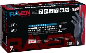 Raven® Patriot Powder-Free Exam Grade Nitrile Disposable Gloves - 7 Mil - (10 boxes of 100)